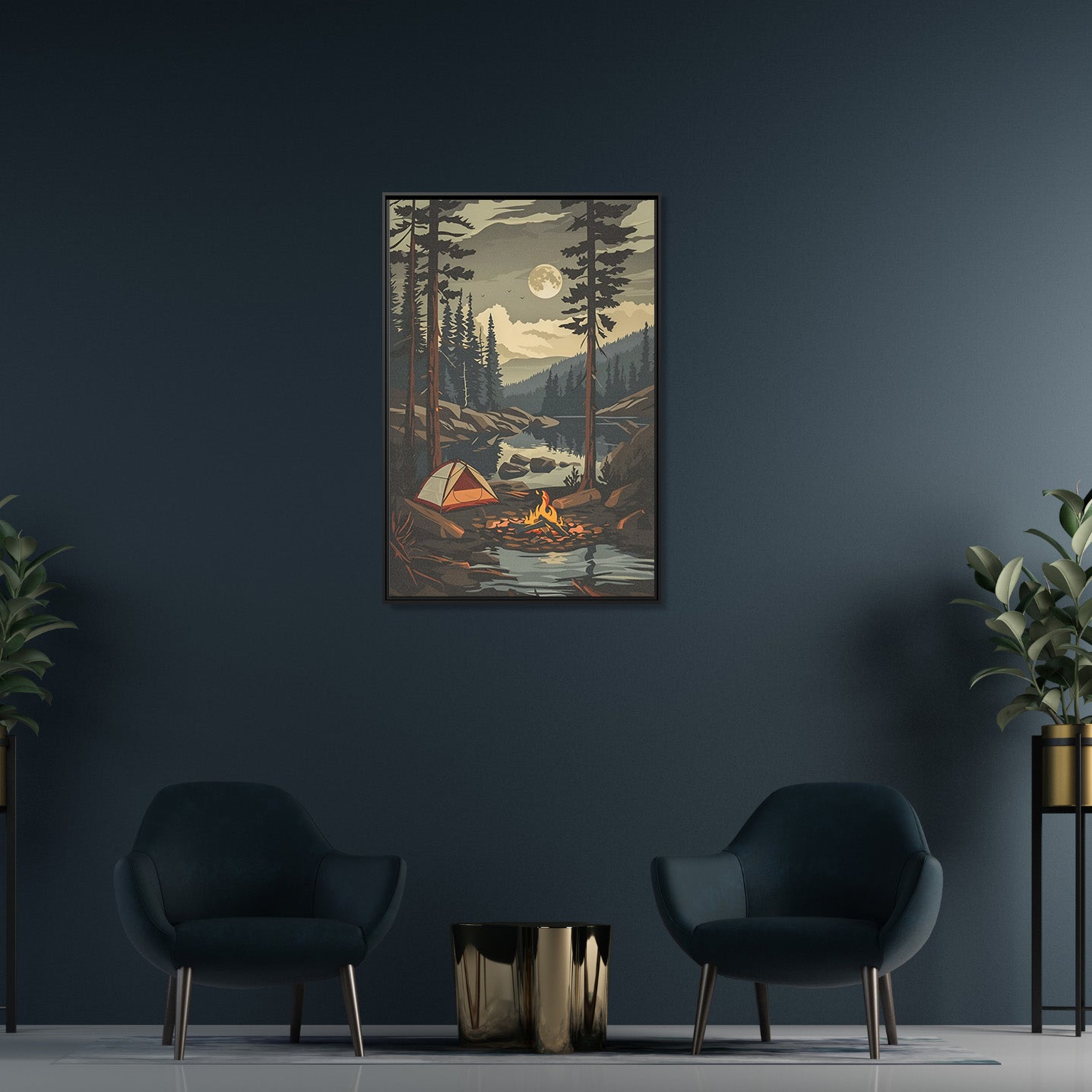 Framed Canvas - Moonlit Campfire Escape