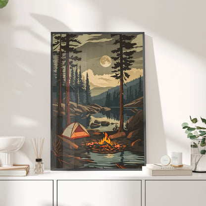Framed Paper Print - Moonlit Campfire Escape