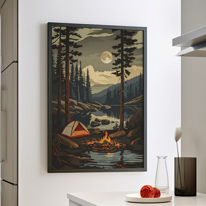 Framed Paper Print - Moonlit Campfire Escape