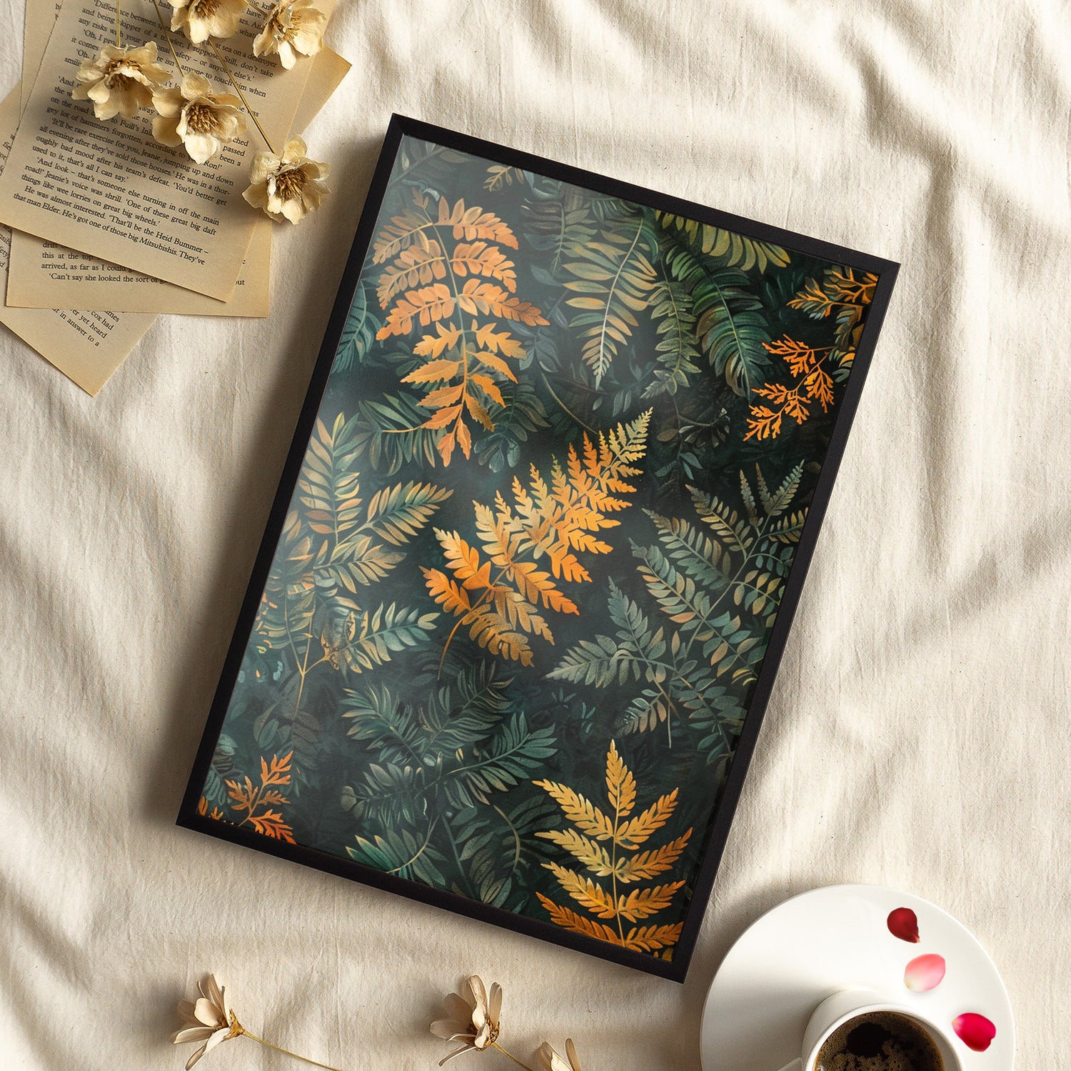 Framed Paper Print - Golden Fern Elegance