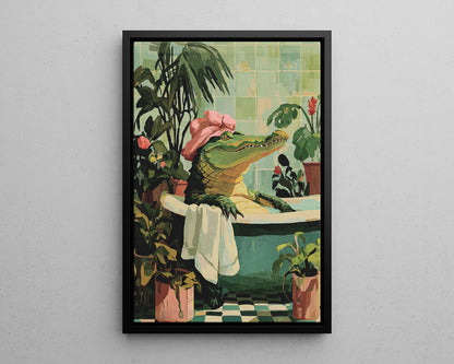 Framed Canvas - Bathtub Alligator Spa Day