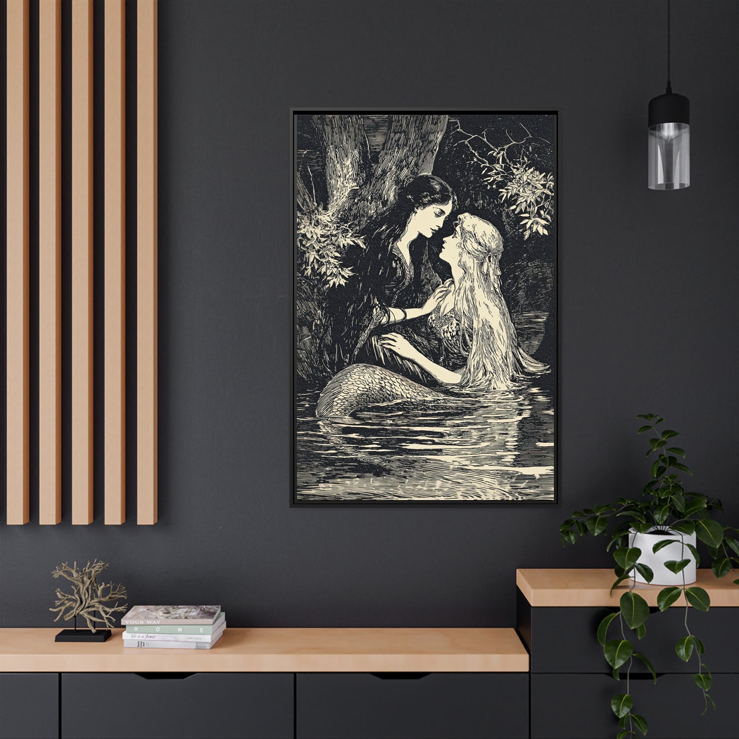 Framed Canvas - Mermaid Fairy Midnight Kiss
