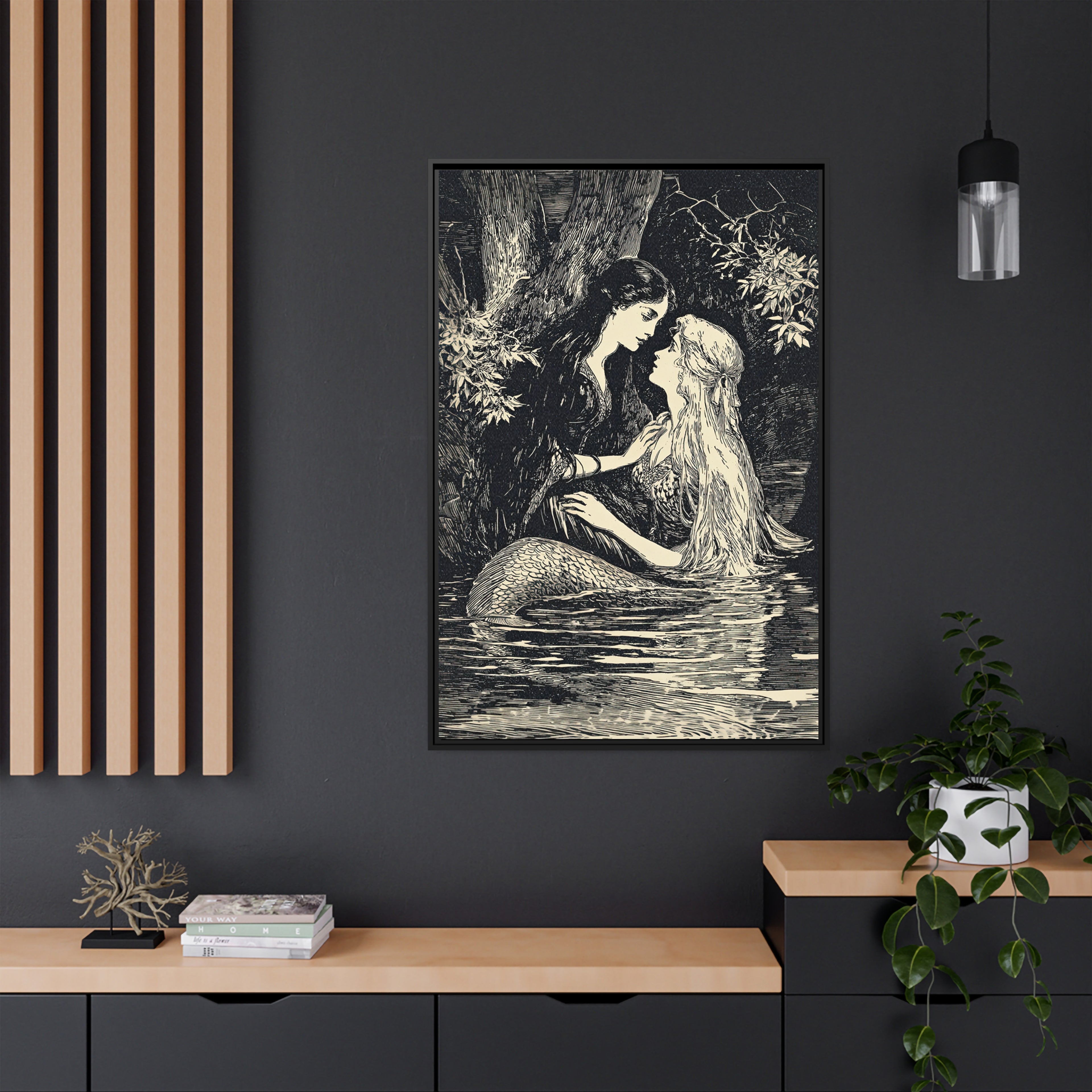 Framed Canvas - Mermaid Fairy Midnight Kiss
