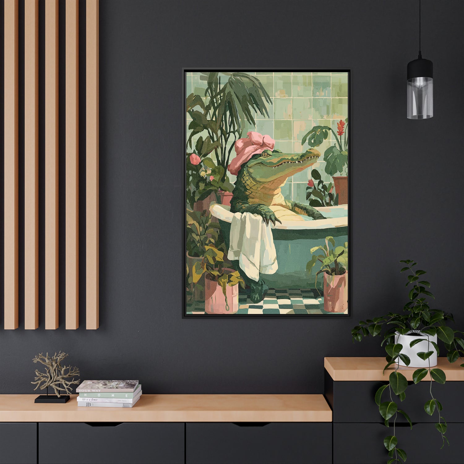 Framed Canvas - Bathtub Alligator Spa Day