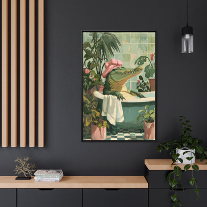 Framed Canvas - Bathtub Alligator Spa Day