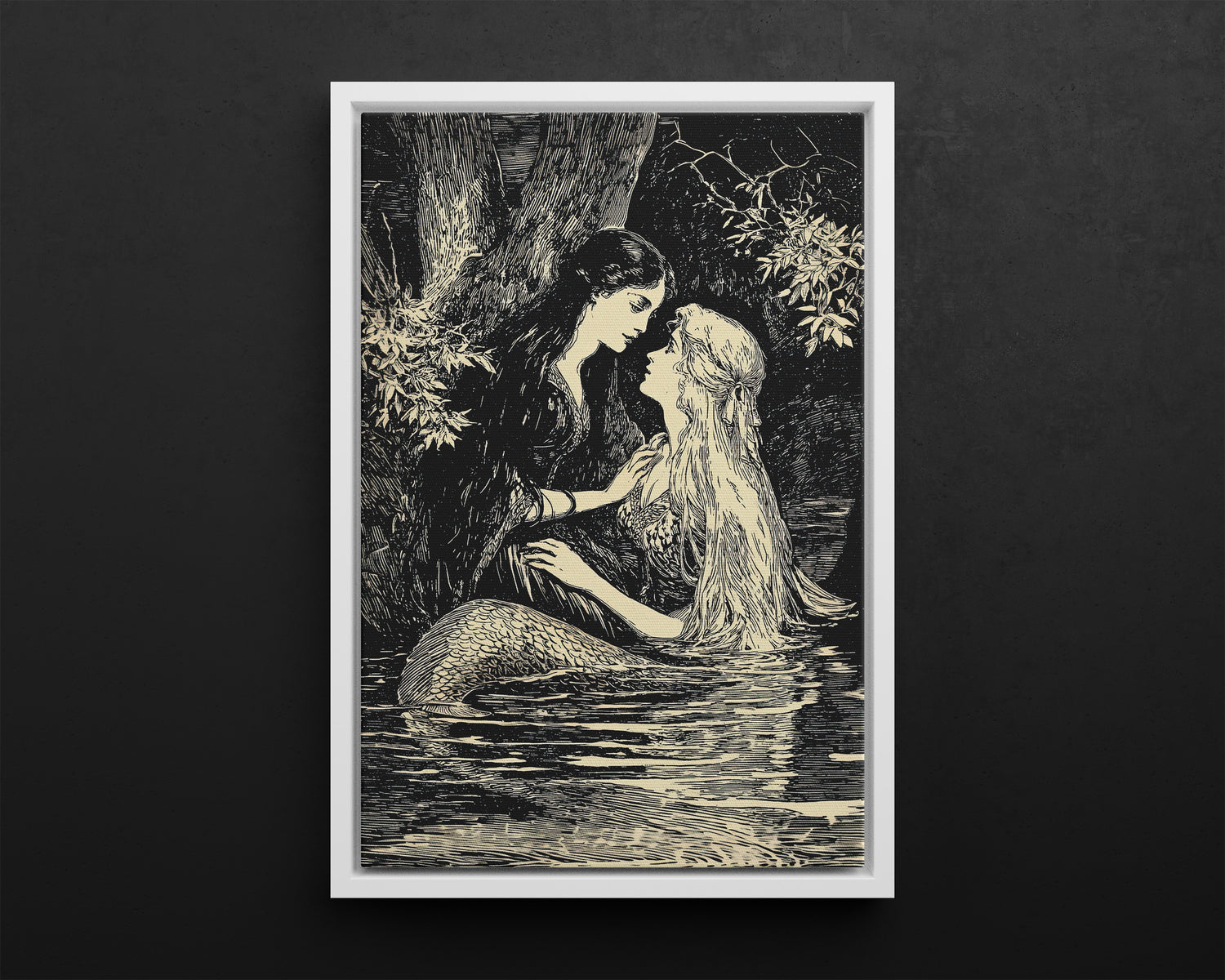 Framed Canvas - Mermaid Fairy Midnight Kiss