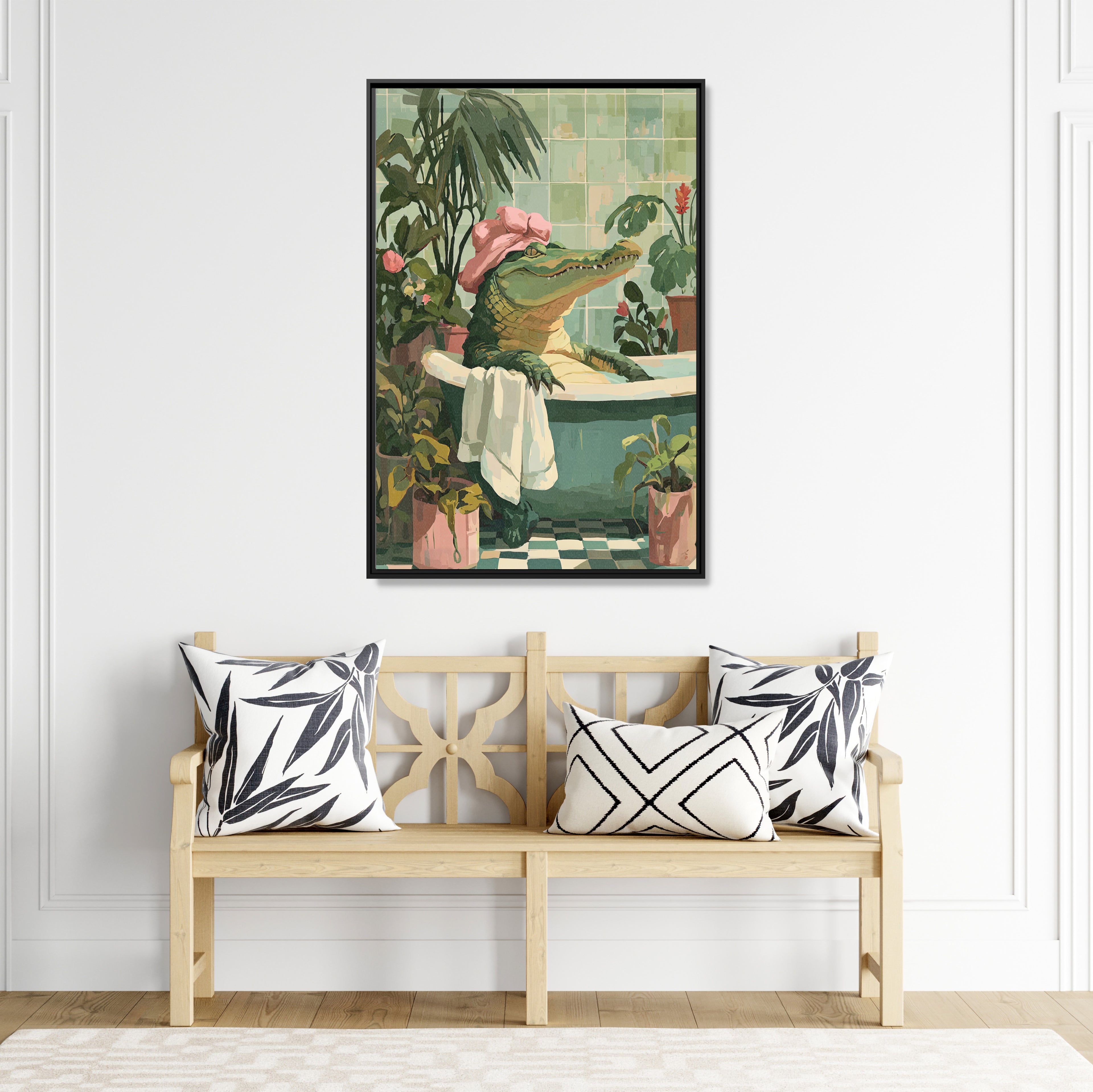 Framed Canvas - Bathtub Alligator Spa Day