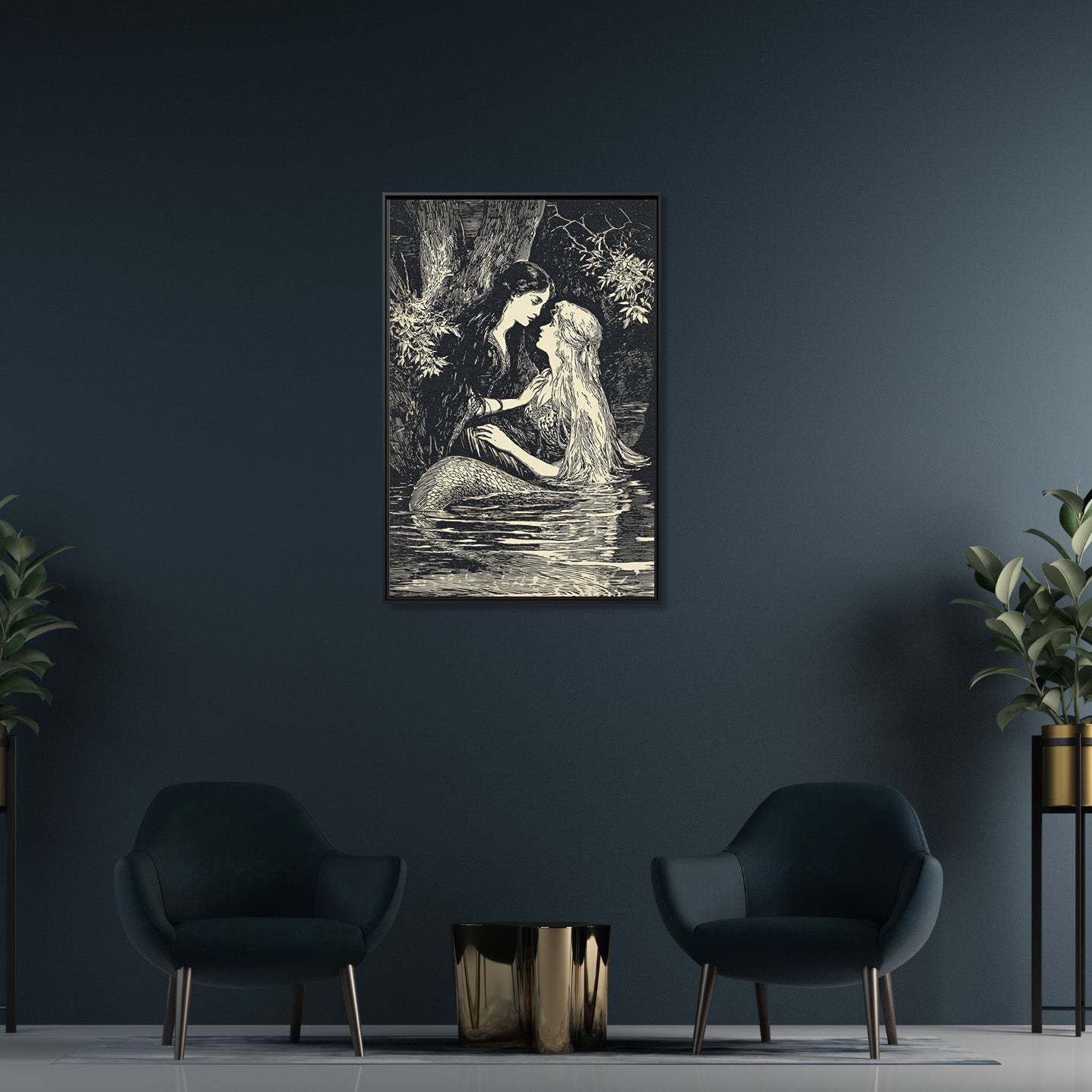 Framed Canvas - Mermaid Fairy Midnight Kiss