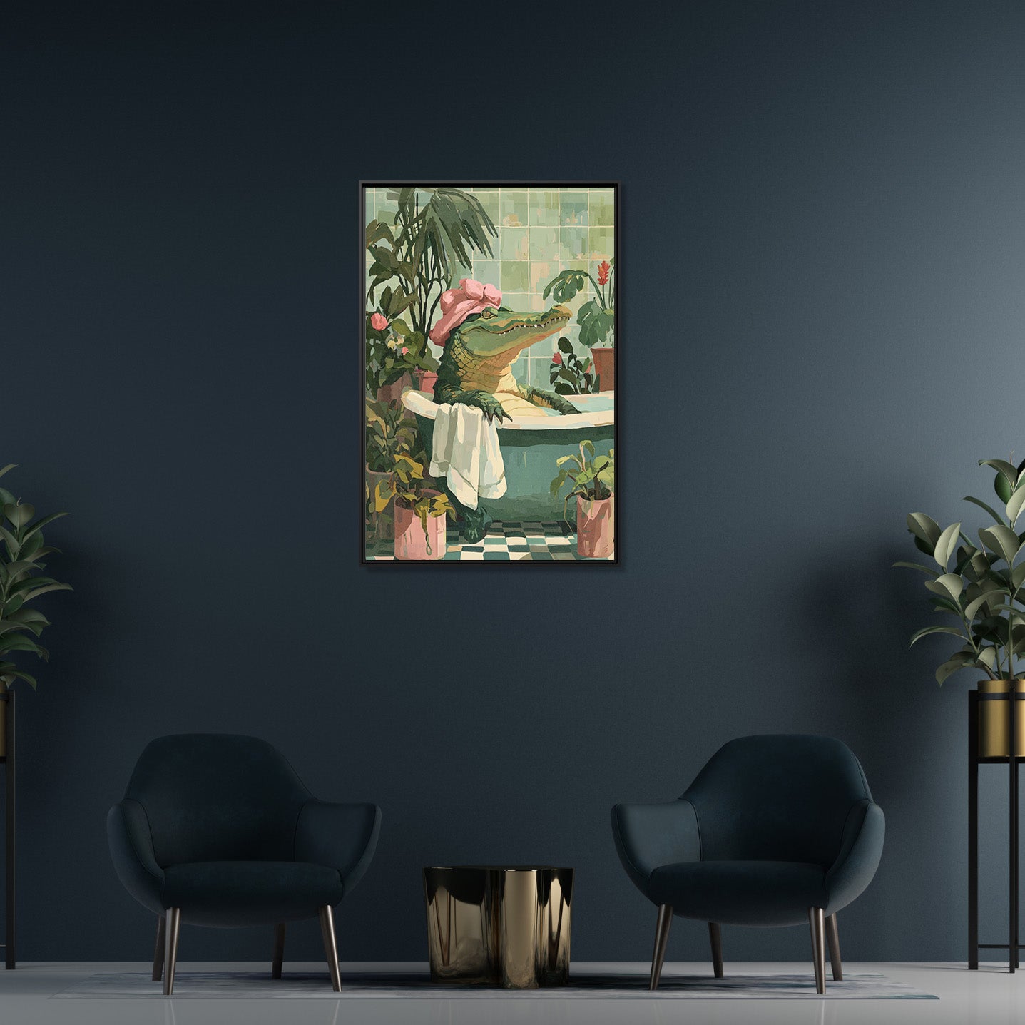 Framed Canvas - Bathtub Alligator Spa Day