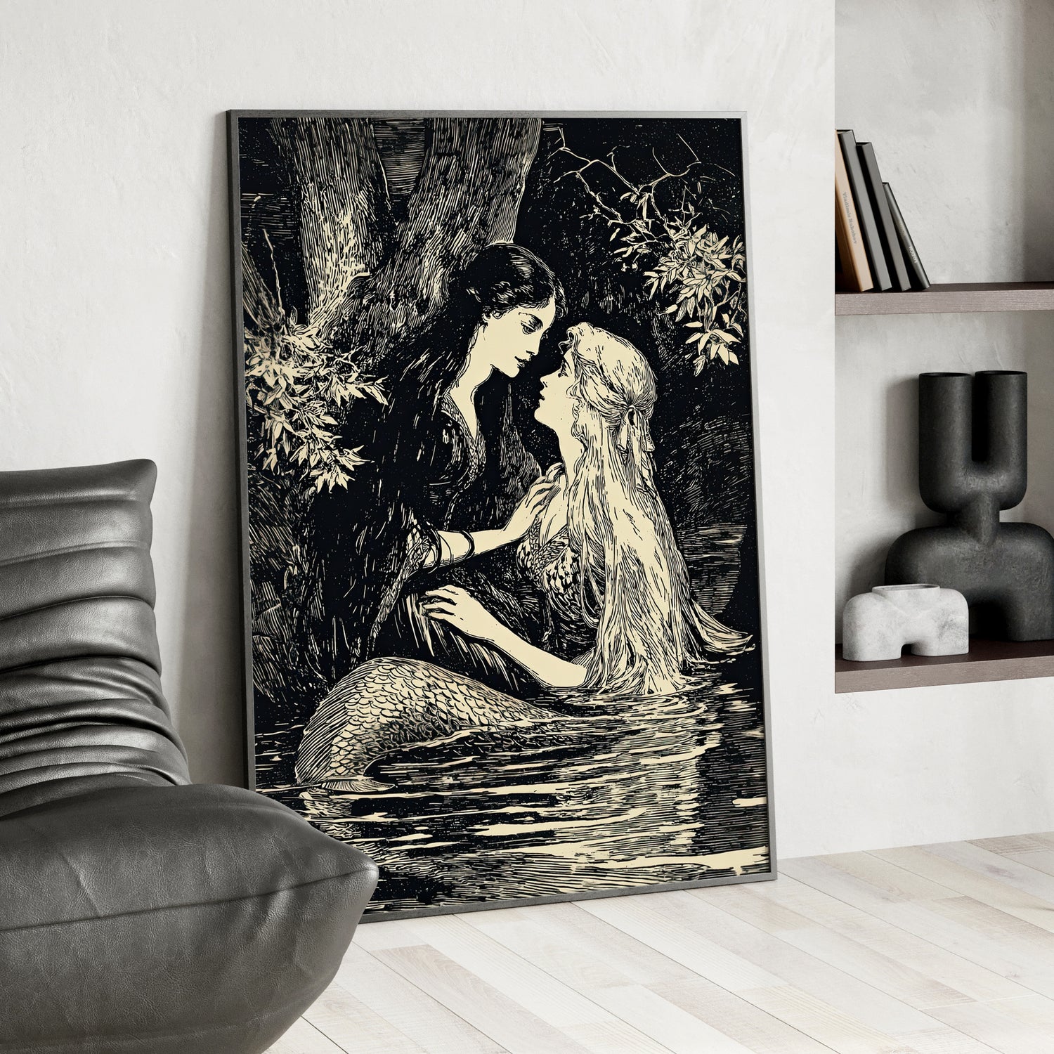 Framed Paper Print - Mermaid Fairy Midnight Kiss