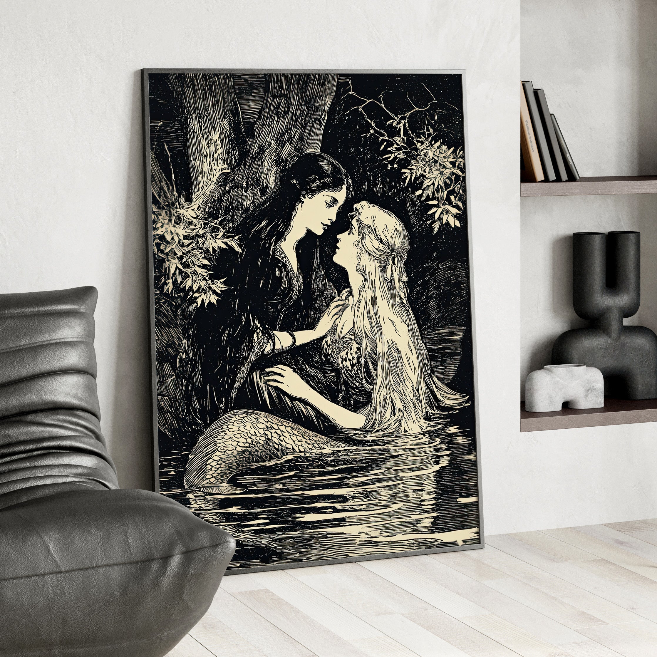 Framed Paper Print - Mermaid Fairy Midnight Kiss
