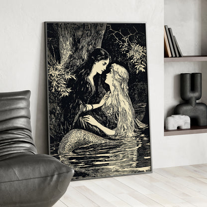 Framed Paper Print - Mermaid Fairy Midnight Kiss
