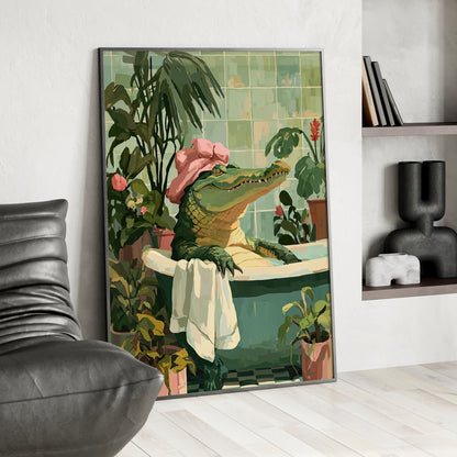 Framed Paper Print - Bathtub Alligator Spa Day