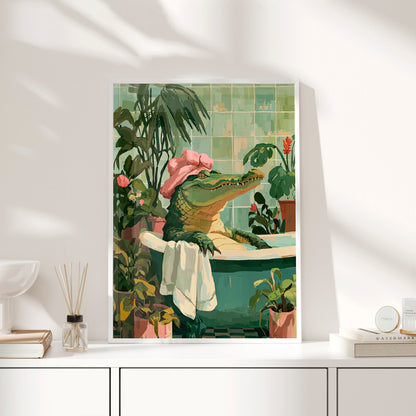 Framed Paper Print - Bathtub Alligator Spa Day
