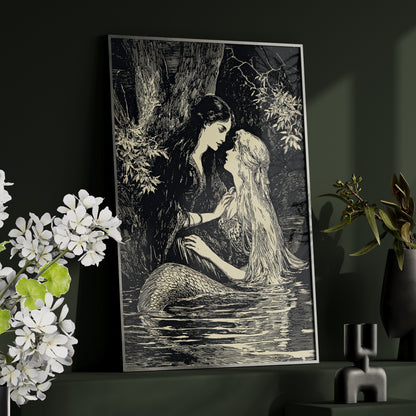 Framed Paper Print - Mermaid Fairy Midnight Kiss