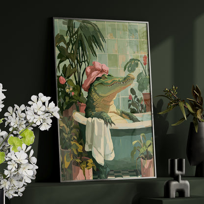 Framed Paper Print - Bathtub Alligator Spa Day