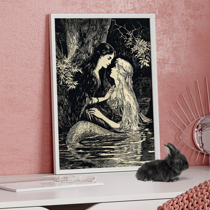Framed Paper Print - Mermaid Fairy Midnight Kiss