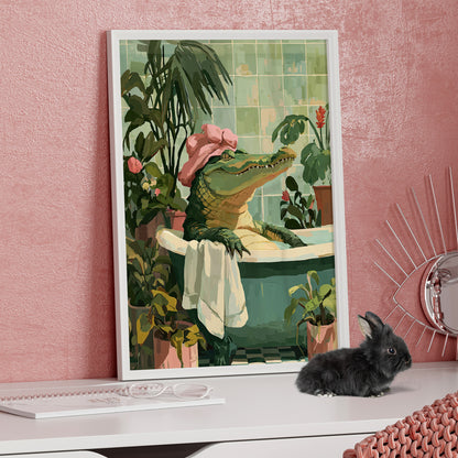 Framed Paper Print - Bathtub Alligator Spa Day