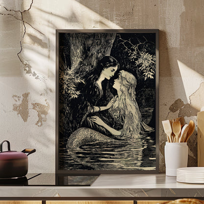 Framed Paper Print - Mermaid Fairy Midnight Kiss