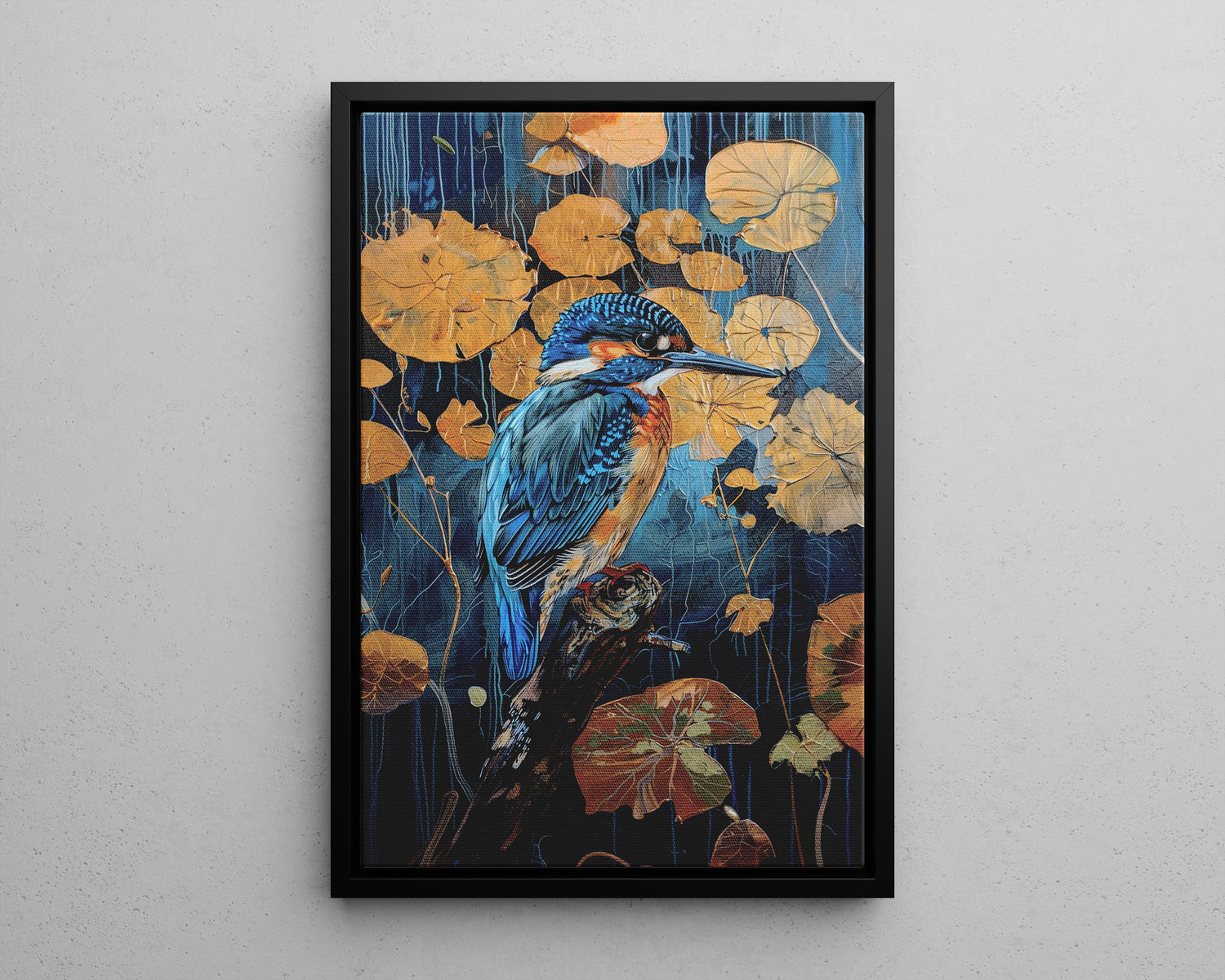 Framed Canvas - Golden Leaves Kingfisher