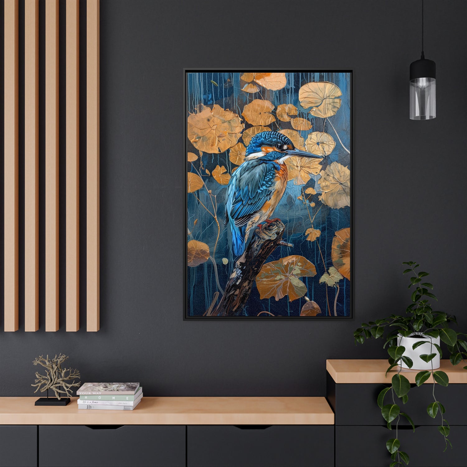 Framed Canvas - Golden Leaves Kingfisher