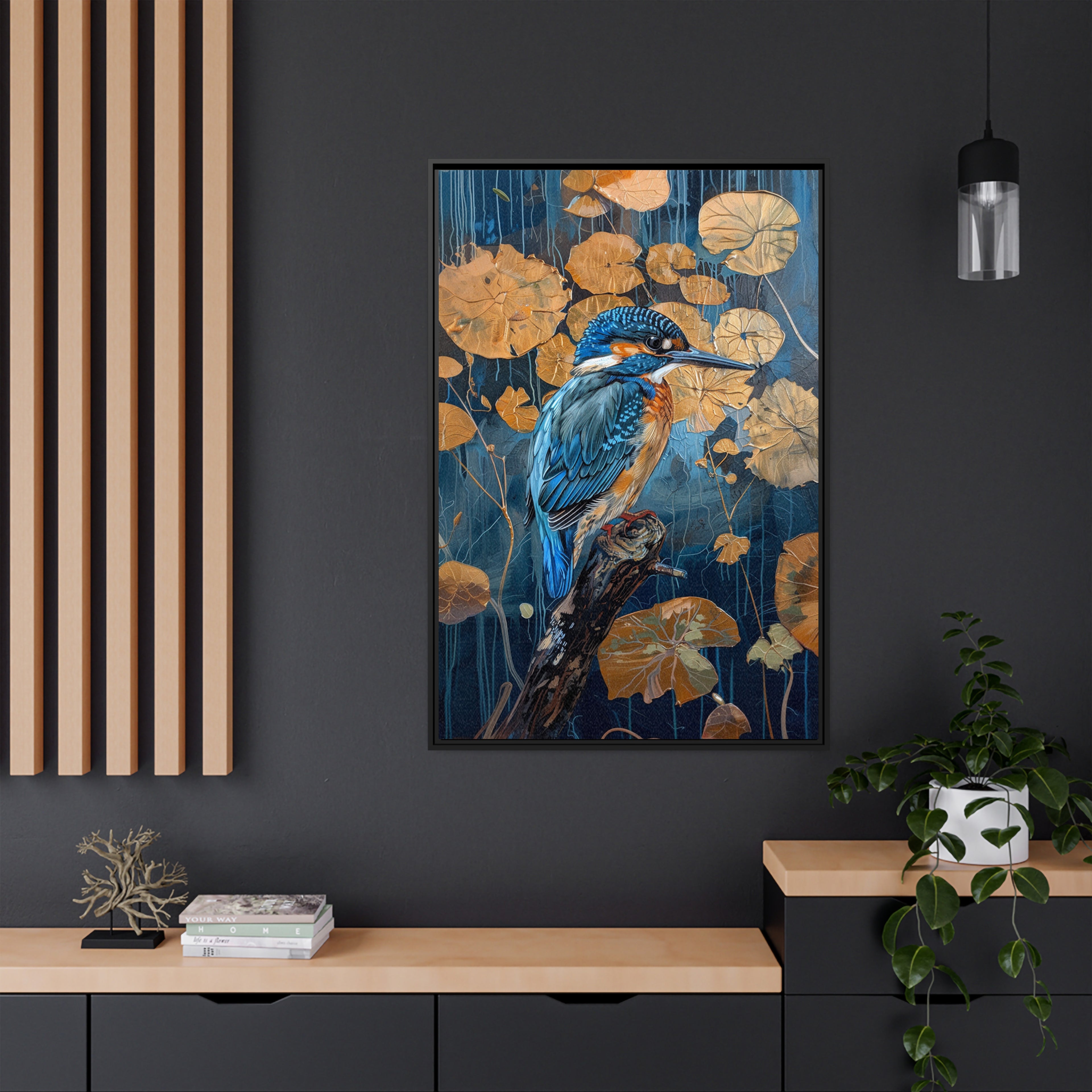 Framed Canvas - Golden Leaves Kingfisher