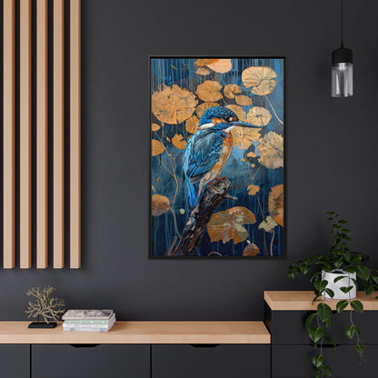 Framed Canvas - Golden Leaves Kingfisher
