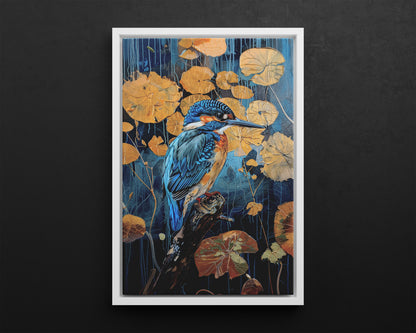 Framed Canvas - Golden Leaves Kingfisher