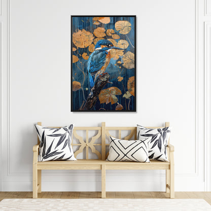Framed Canvas - Golden Leaves Kingfisher