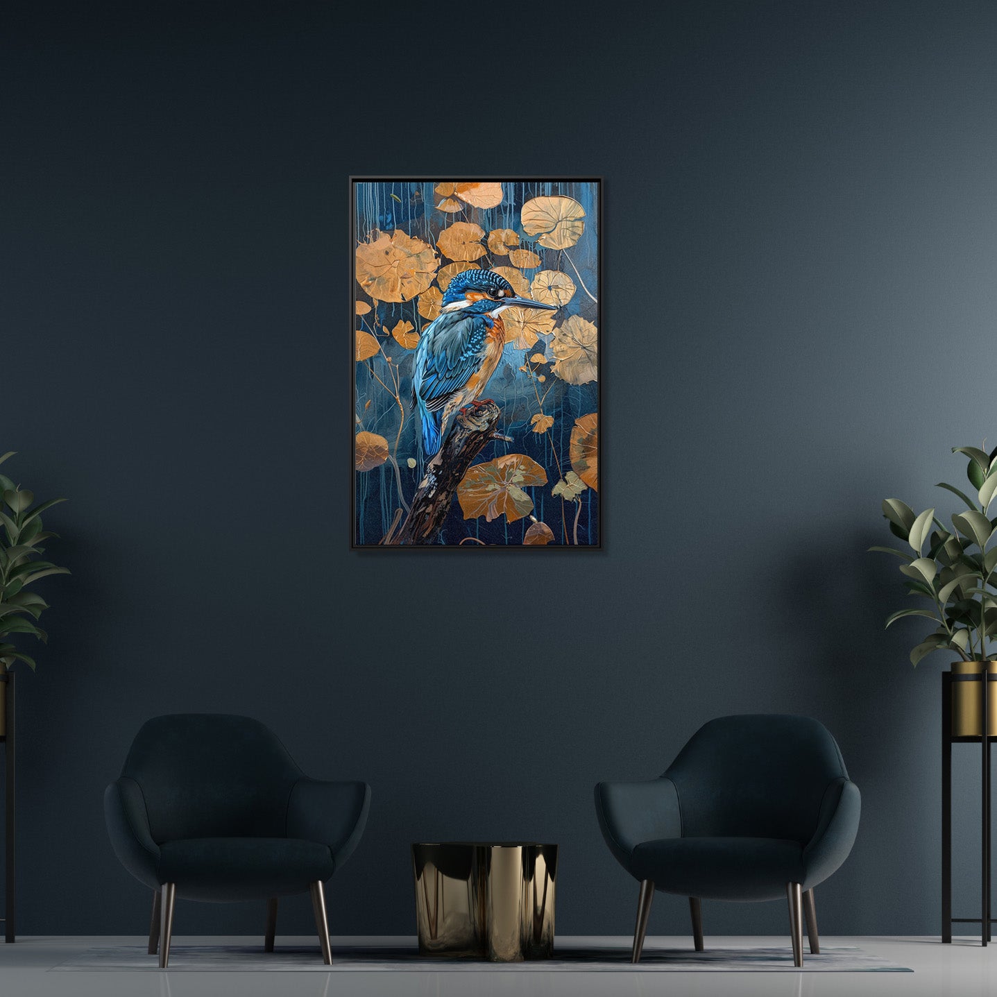 Framed Canvas - Golden Leaves Kingfisher