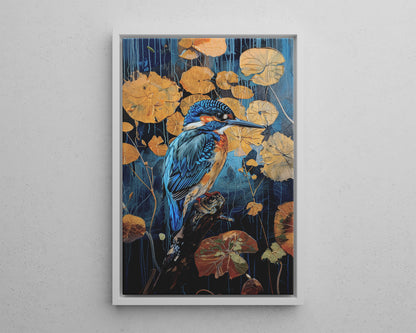 Framed Canvas - Golden Leaves Kingfisher