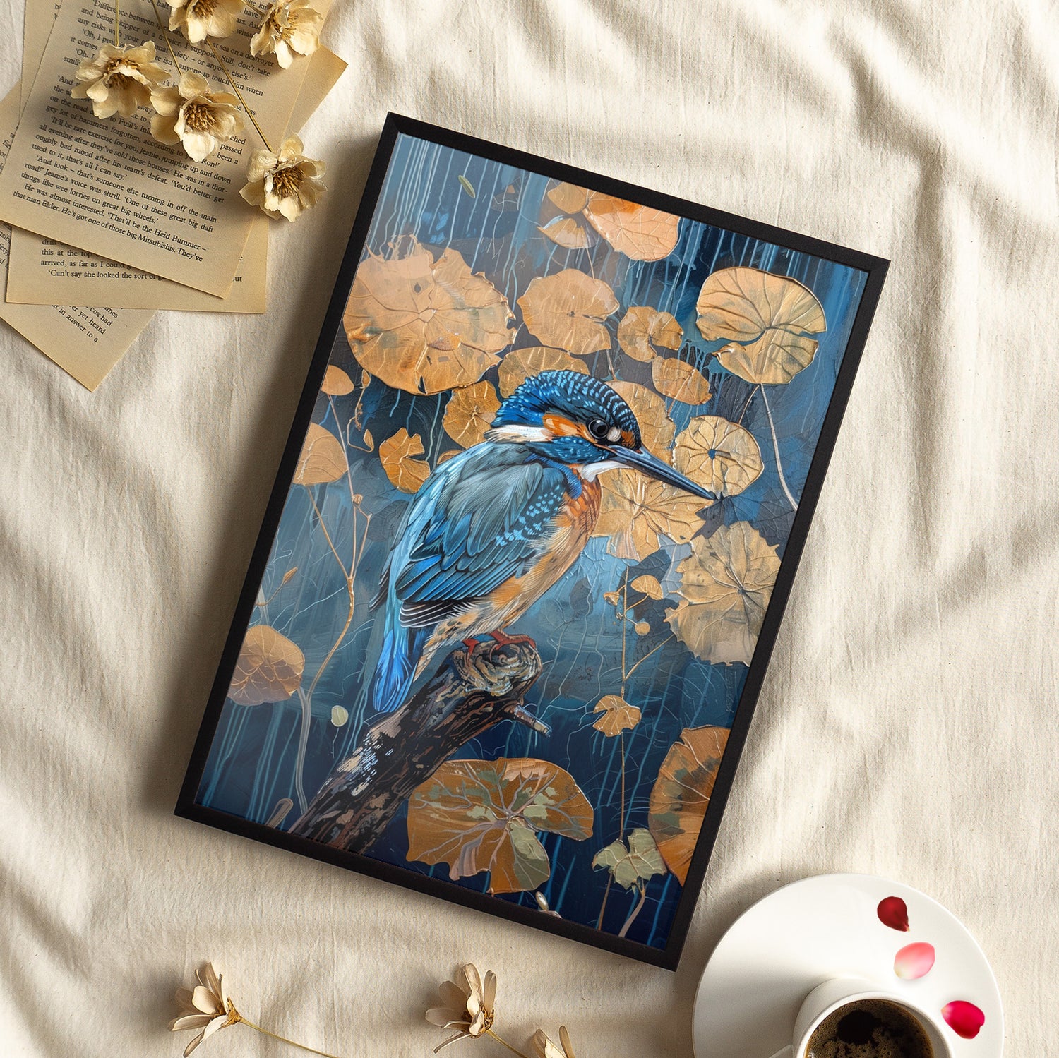 Framed Paper Print - Golden Leaves Kingfisher