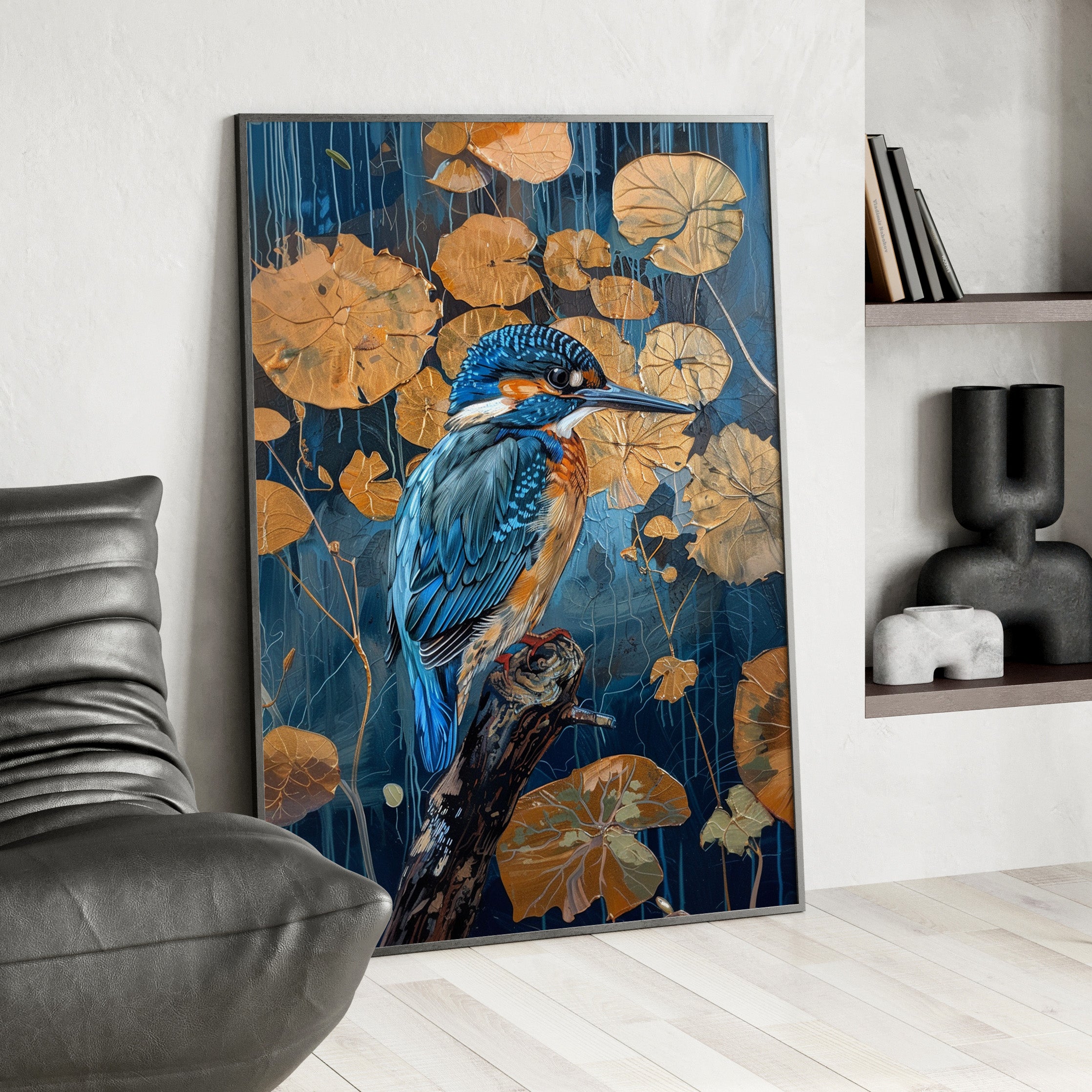 Framed Paper Print - Golden Leaves Kingfisher