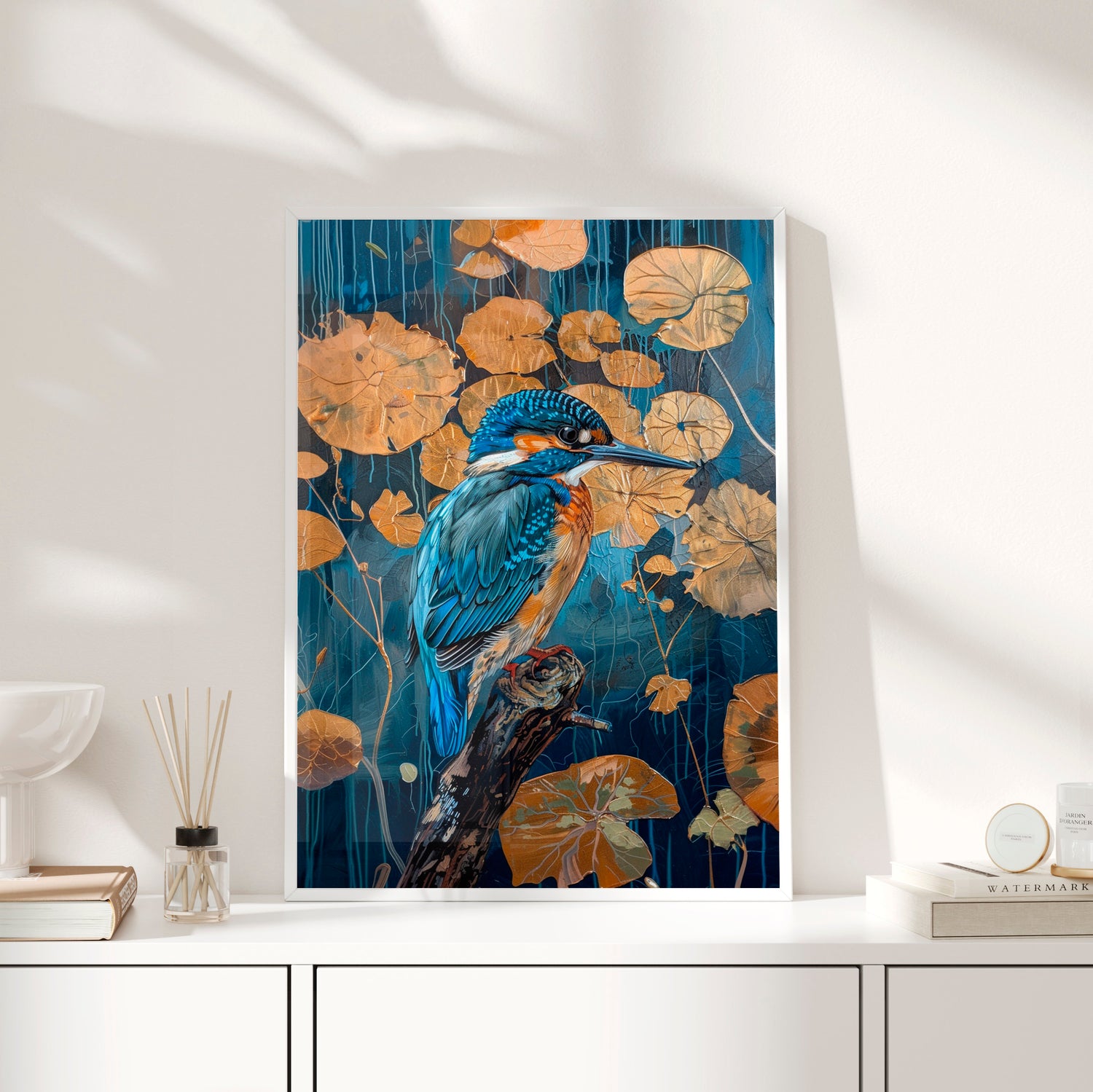 Framed Paper Print - Golden Leaves Kingfisher