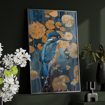 Framed Paper Print - Golden Leaves Kingfisher