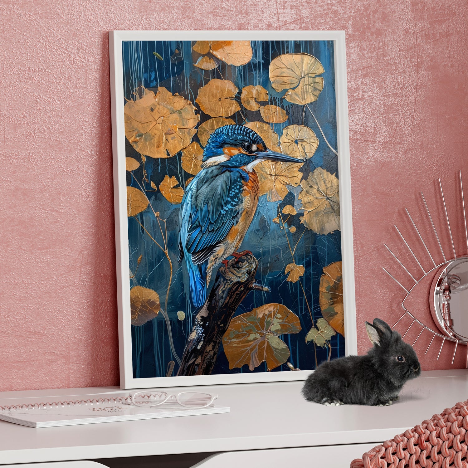 Framed Paper Print - Golden Leaves Kingfisher