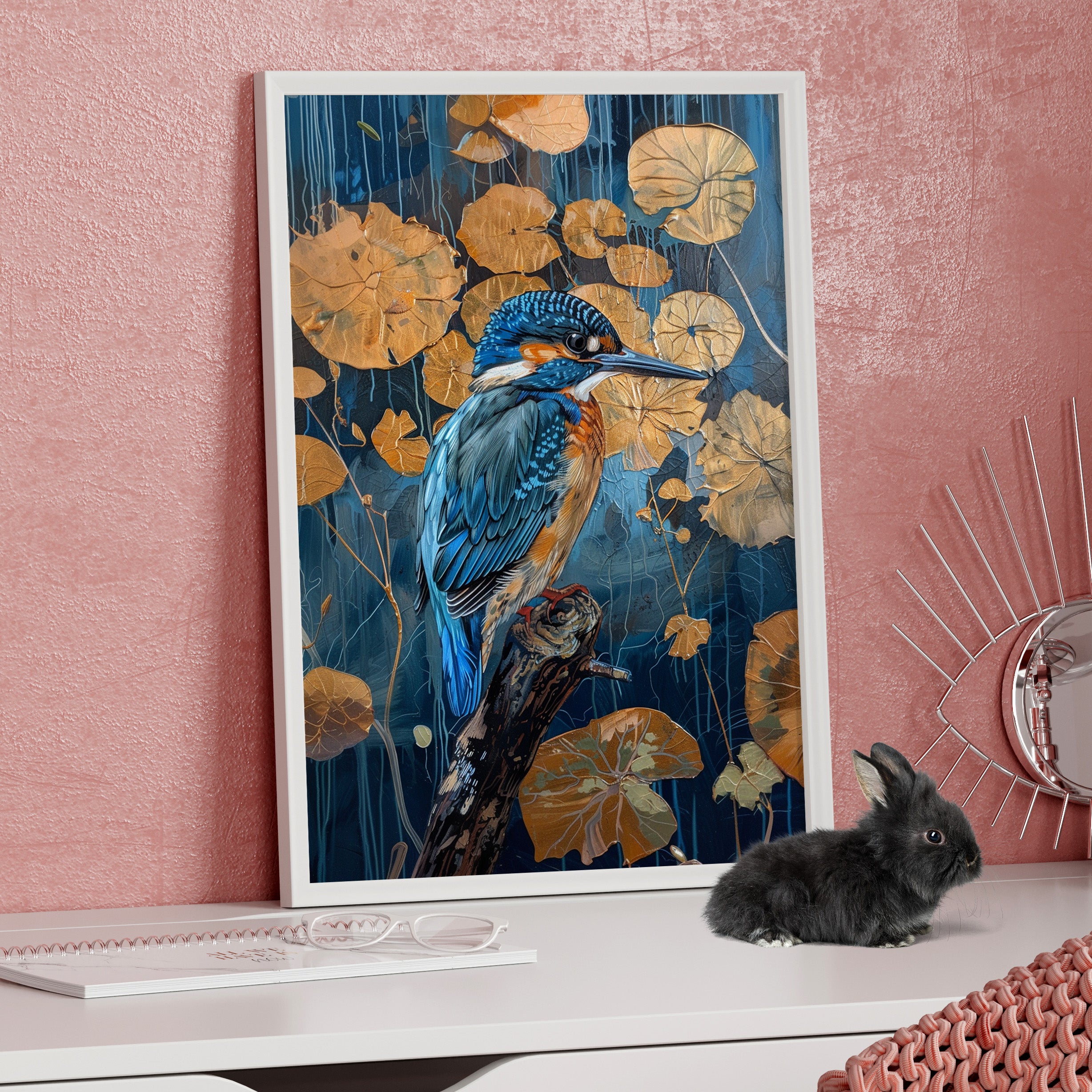 Framed Paper Print - Golden Leaves Kingfisher