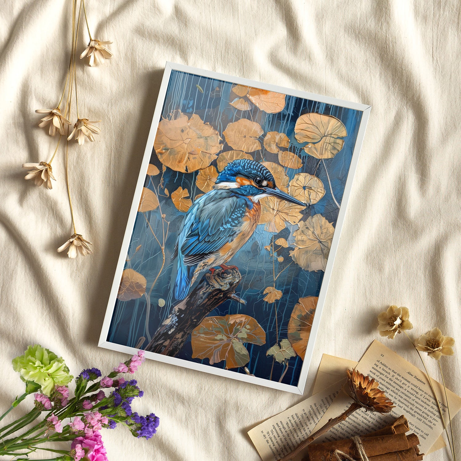 Framed Paper Print - Golden Leaves Kingfisher