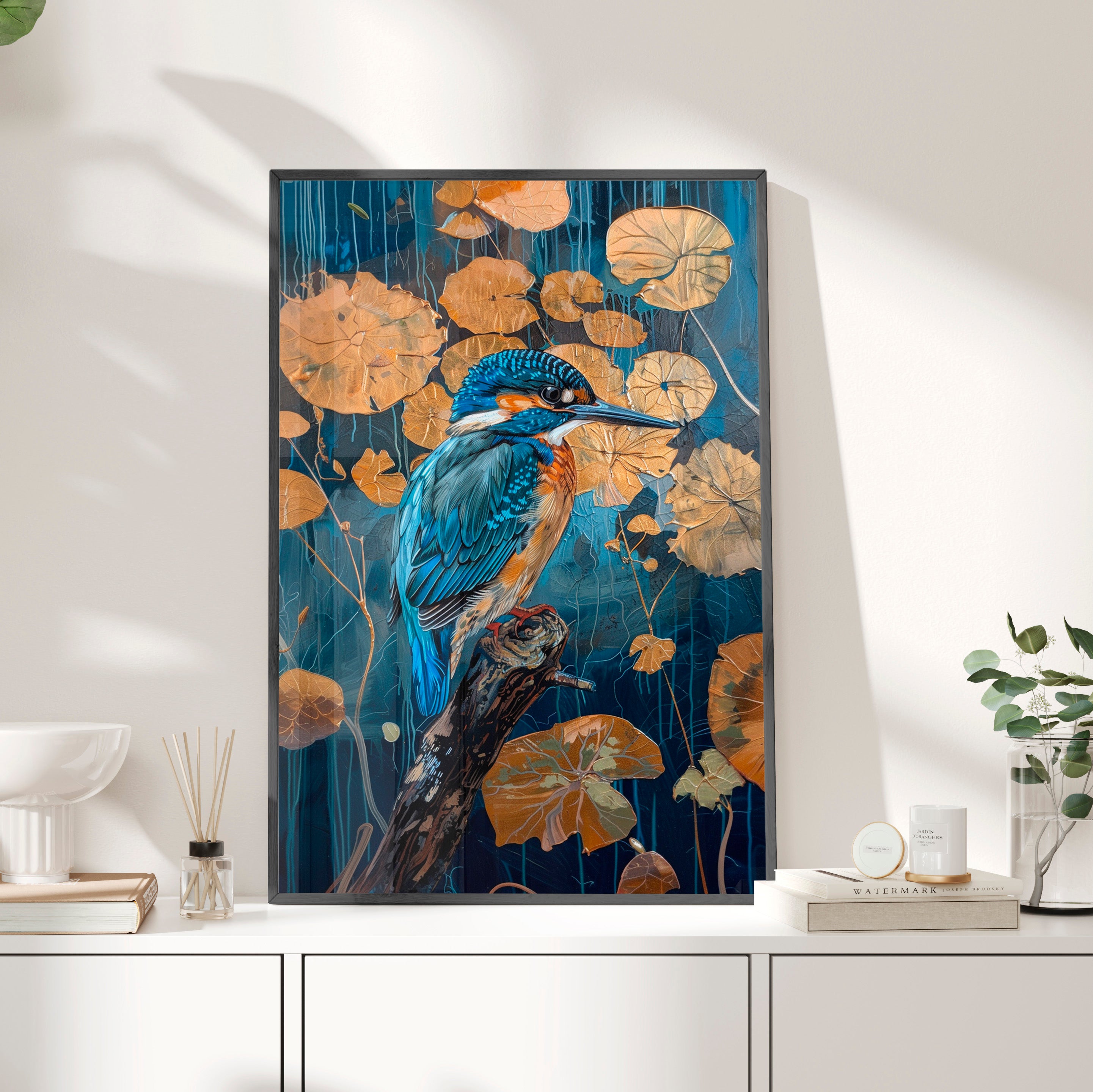 Framed Paper Print - Golden Leaves Kingfisher