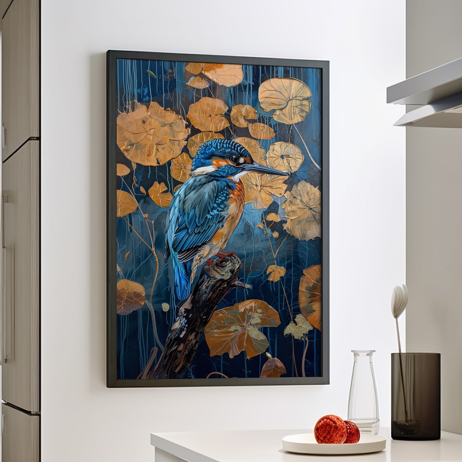 Framed Paper Print - Golden Leaves Kingfisher