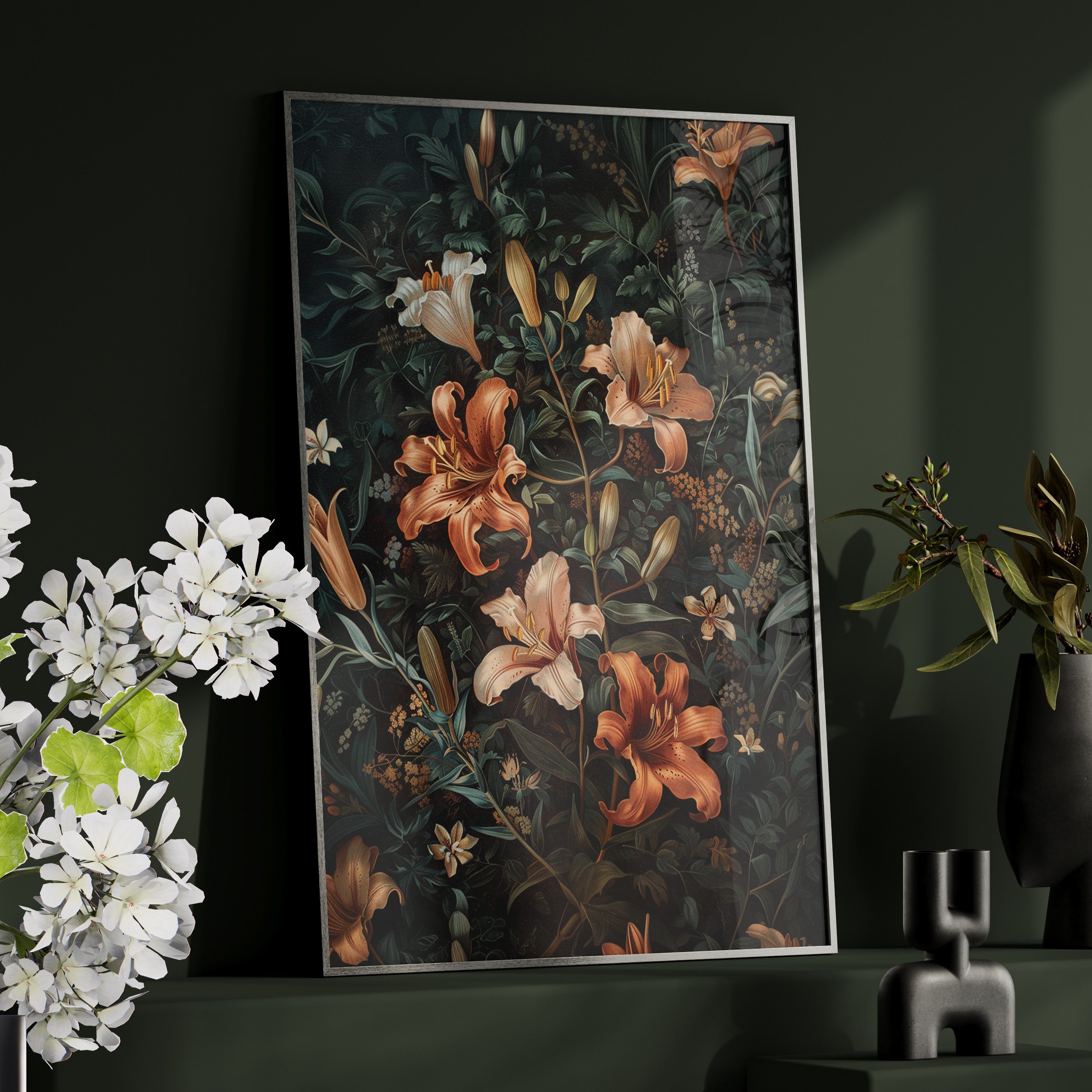 Framed Paper Print - Elegant Blooming Lilies