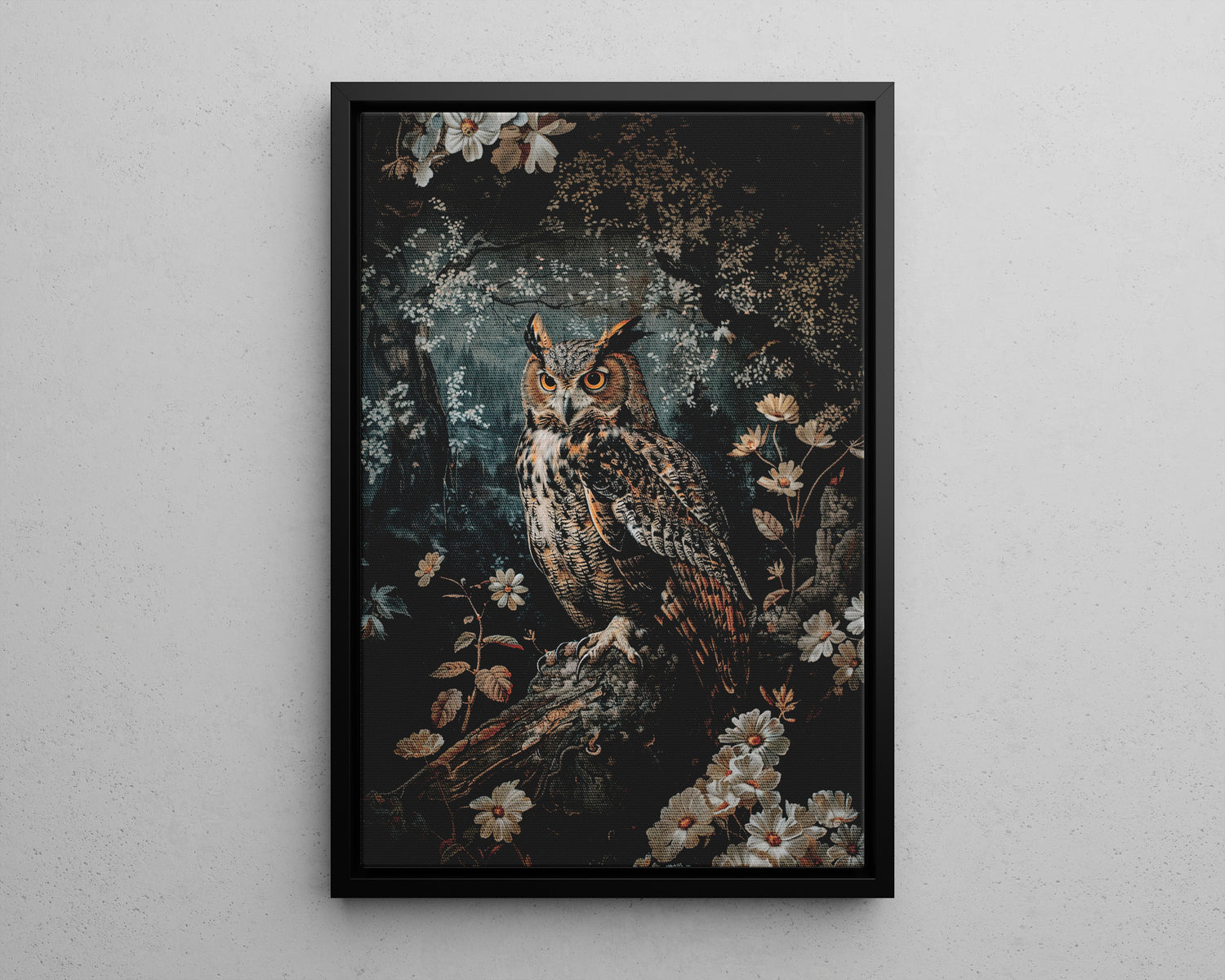 Framed Canvas - Midnight Watchful Owl