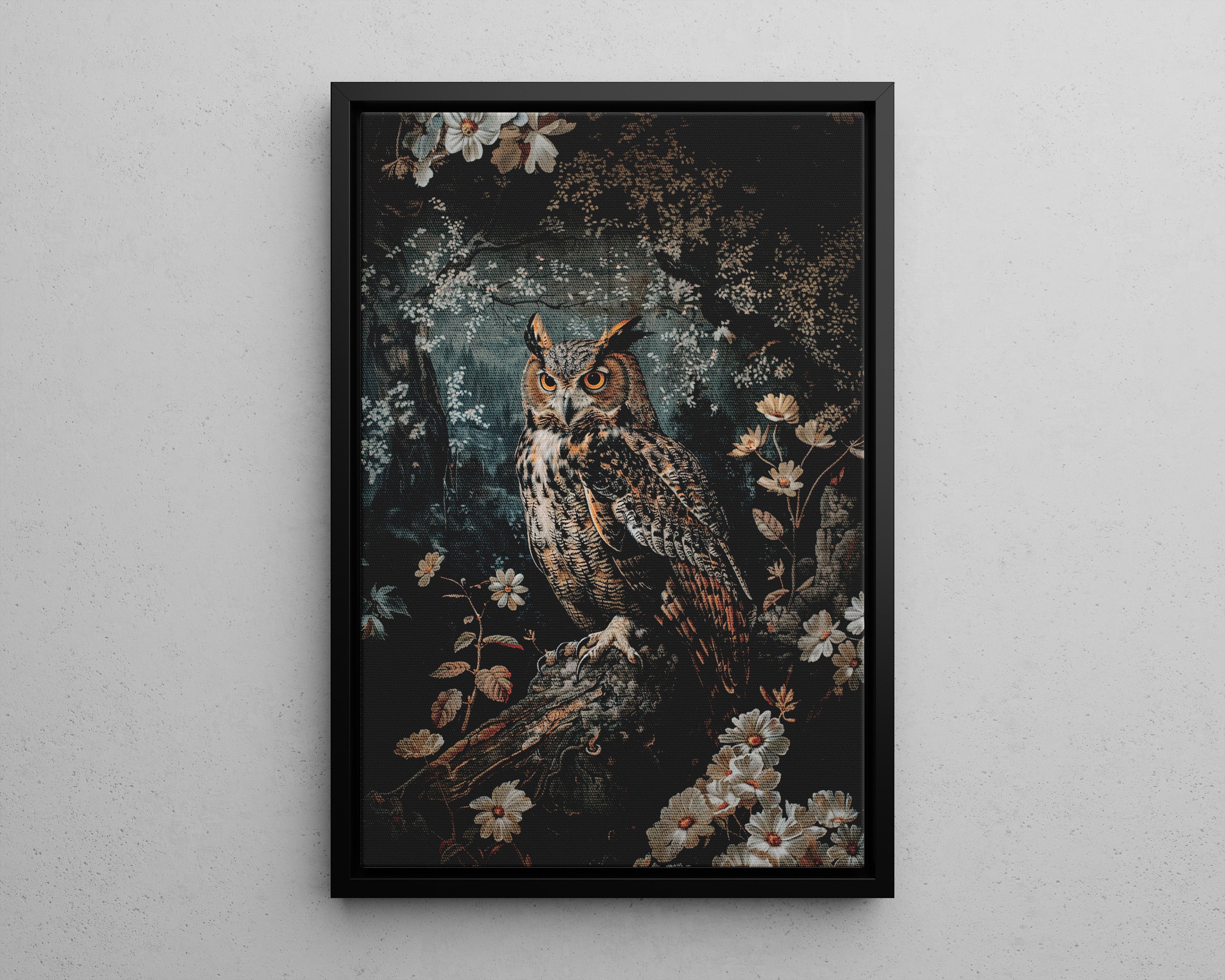 Framed Canvas - Midnight Watchful Owl