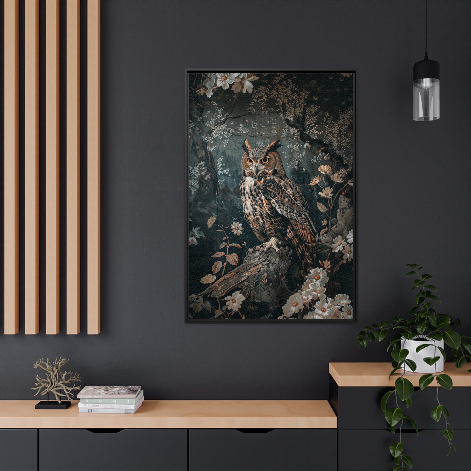 Framed Canvas - Midnight Watchful Owl