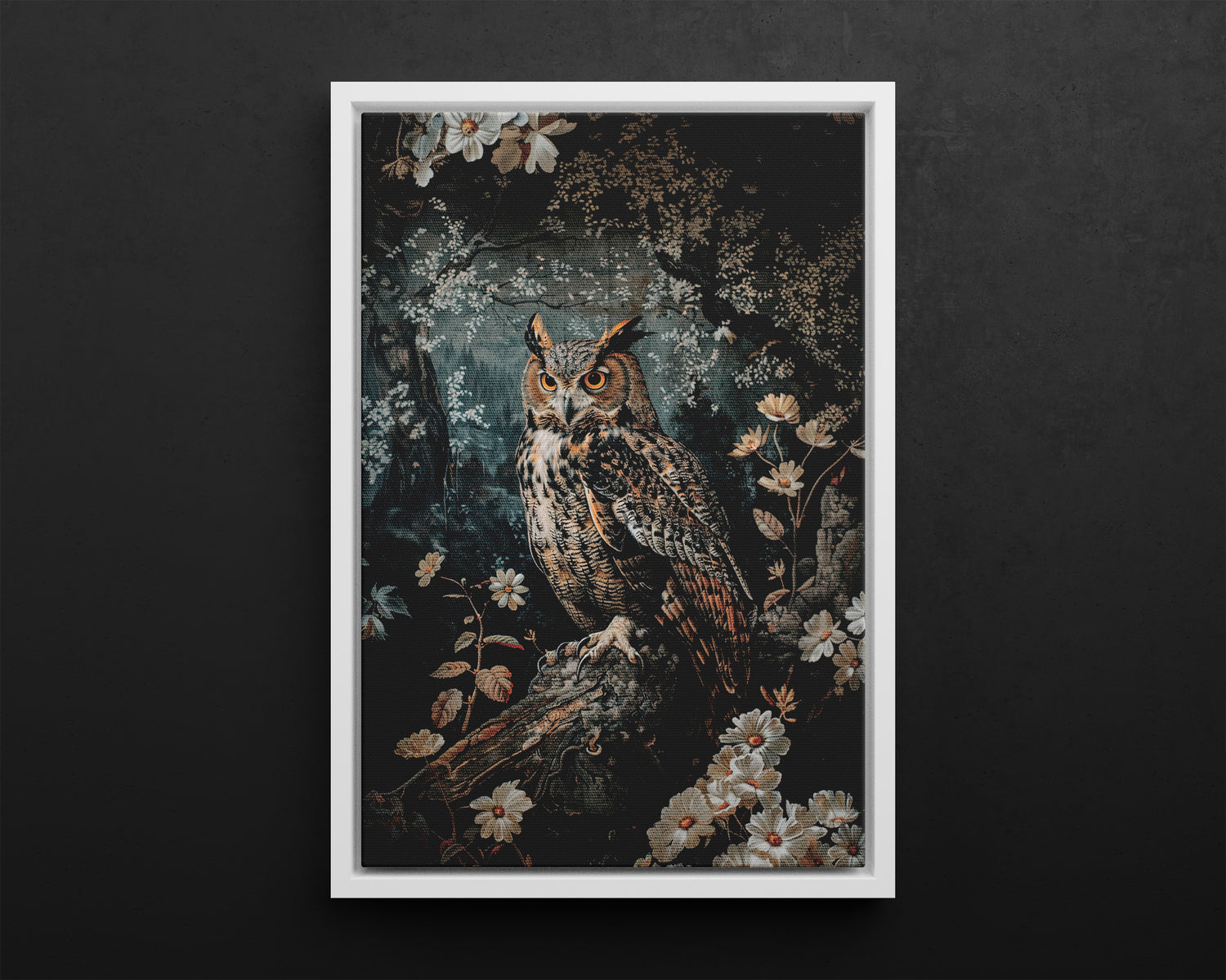 Framed Canvas - Midnight Watchful Owl