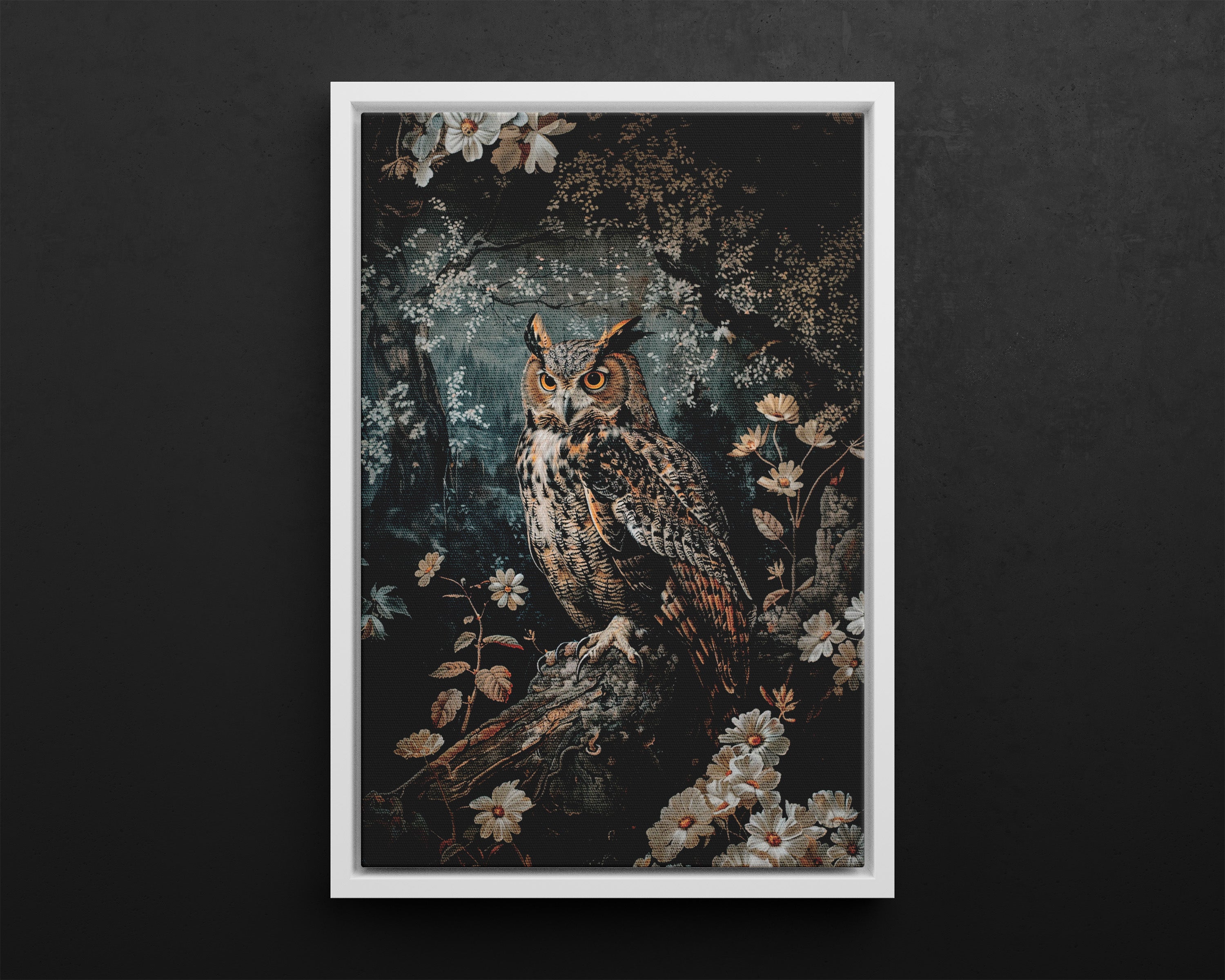 Framed Canvas - Midnight Watchful Owl