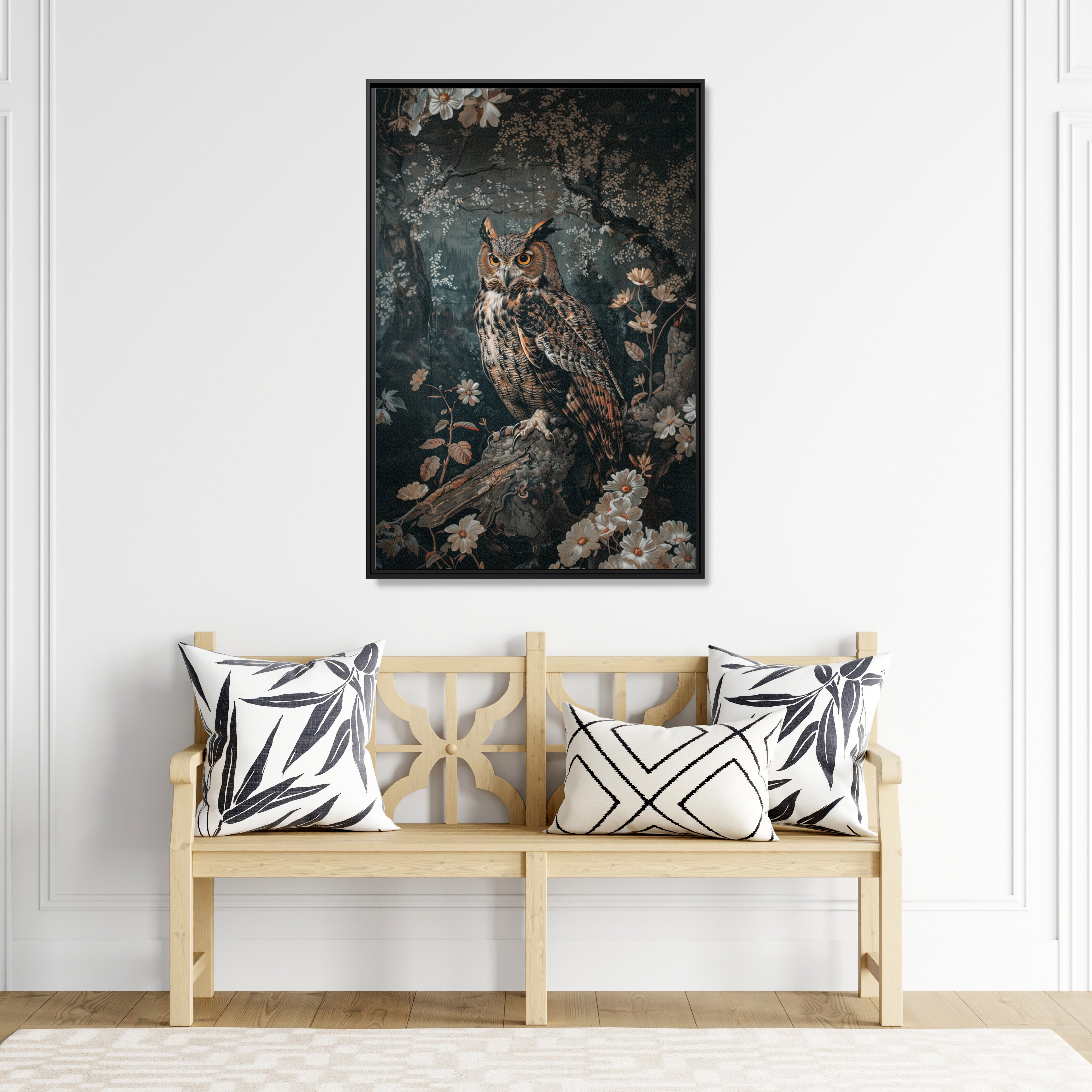 Framed Canvas - Midnight Watchful Owl