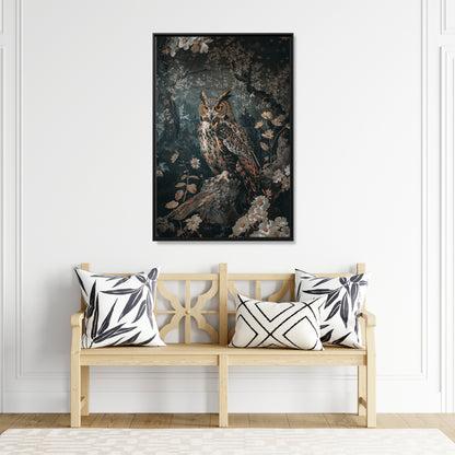 Framed Canvas - Midnight Watchful Owl