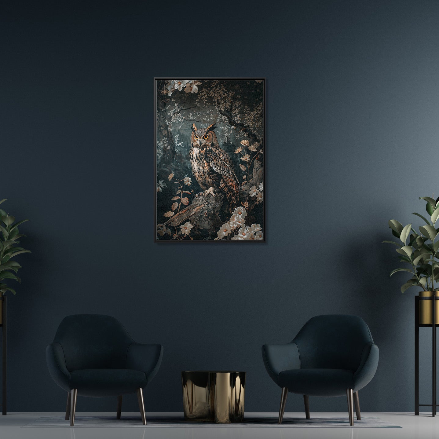 Framed Canvas - Midnight Watchful Owl