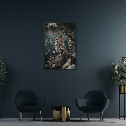 Framed Canvas - Midnight Watchful Owl